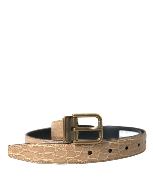 Dolce &amp; Gabbana Beige Exotic Leather Gold Metal Buckle Belt