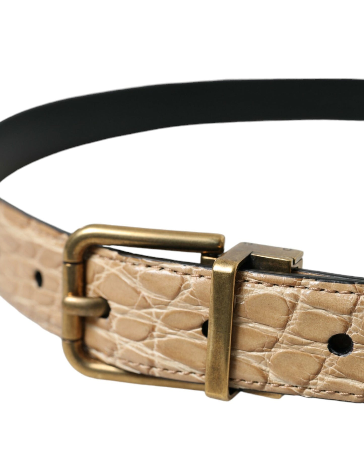 Dolce &amp; Gabbana Beige Exotic Leather Gold Metal Buckle Belt
