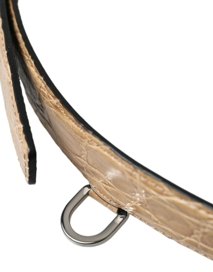 Dolce &amp; Gabbana Beige Exotic Leather Gold Metal Buckle Belt
