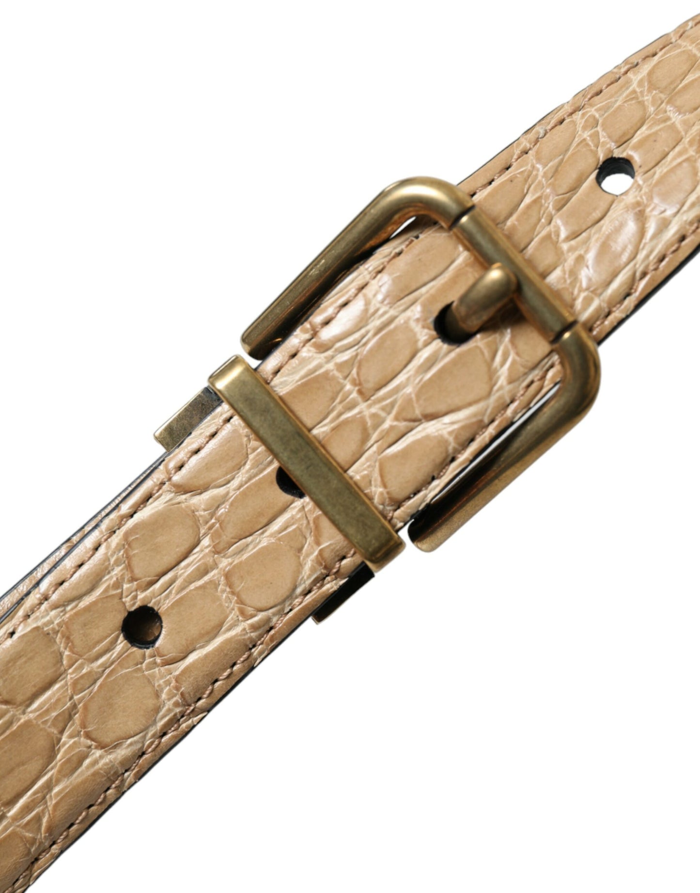 Dolce &amp; Gabbana Beige Exotic Leather Gold Metal Buckle Belt