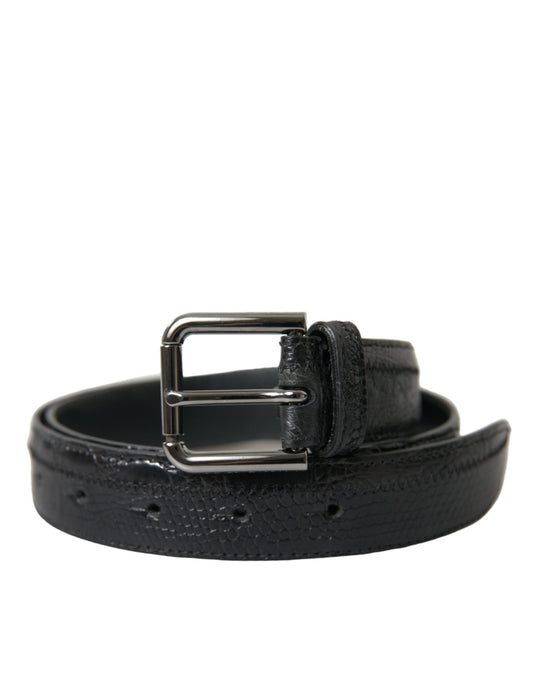 Dolce &amp; Gabbana Black Exotic Leather Silver Metal Buckle Belt