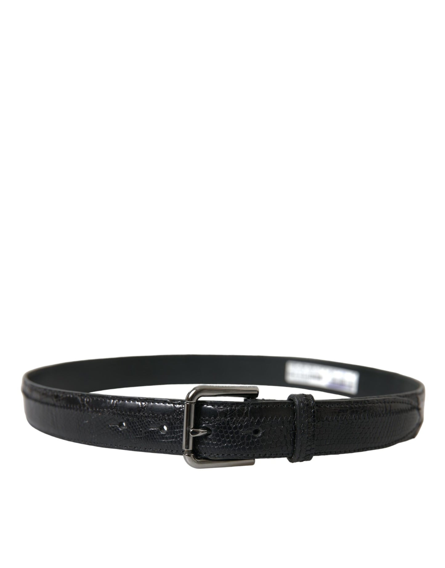 Dolce &amp; Gabbana Black Exotic Leather Silver Metal Buckle Belt
