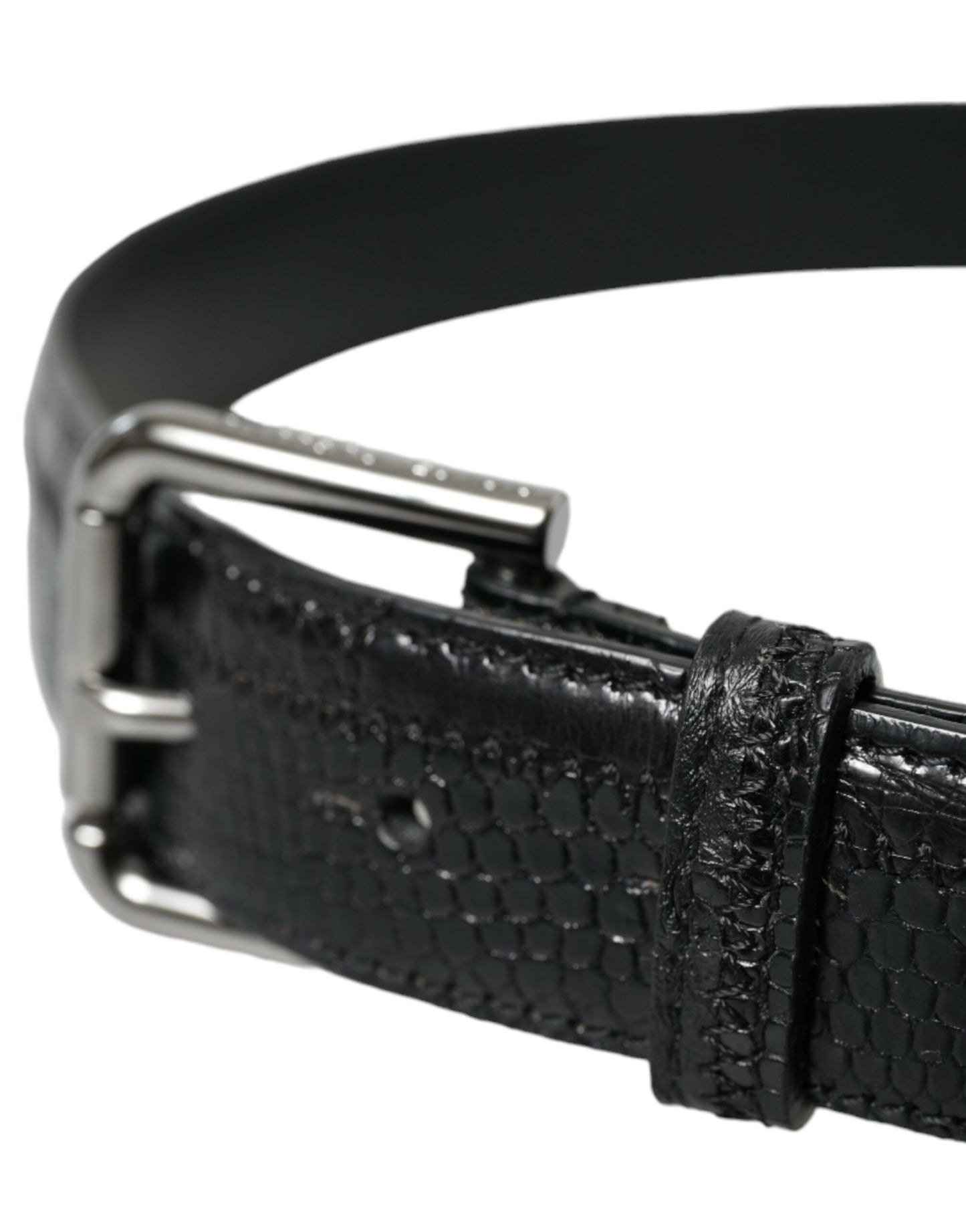 Dolce &amp; Gabbana Black Exotic Leather Silver Metal Buckle Belt