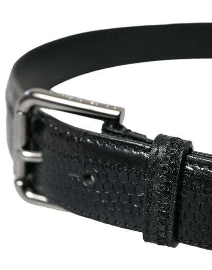 Dolce &amp; Gabbana Black Exotic Leather Silver Metal Buckle Belt