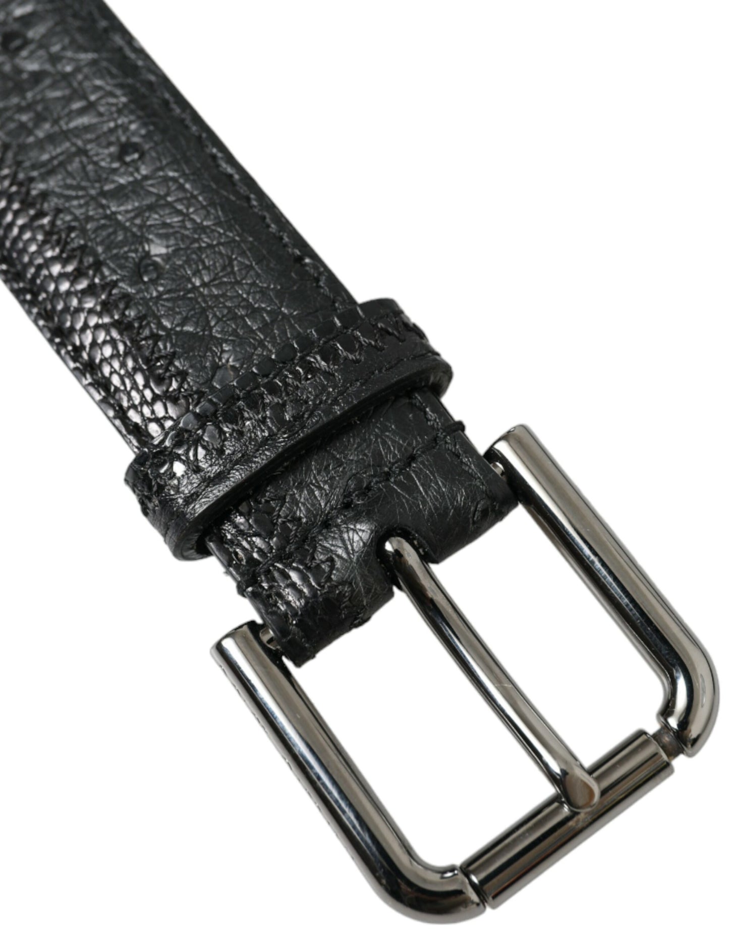 Dolce &amp; Gabbana Black Exotic Leather Silver Metal Buckle Belt