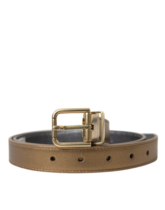 Dolce &amp; Gabbana Metallic Gold Calf Leather Metal Buckle Belt