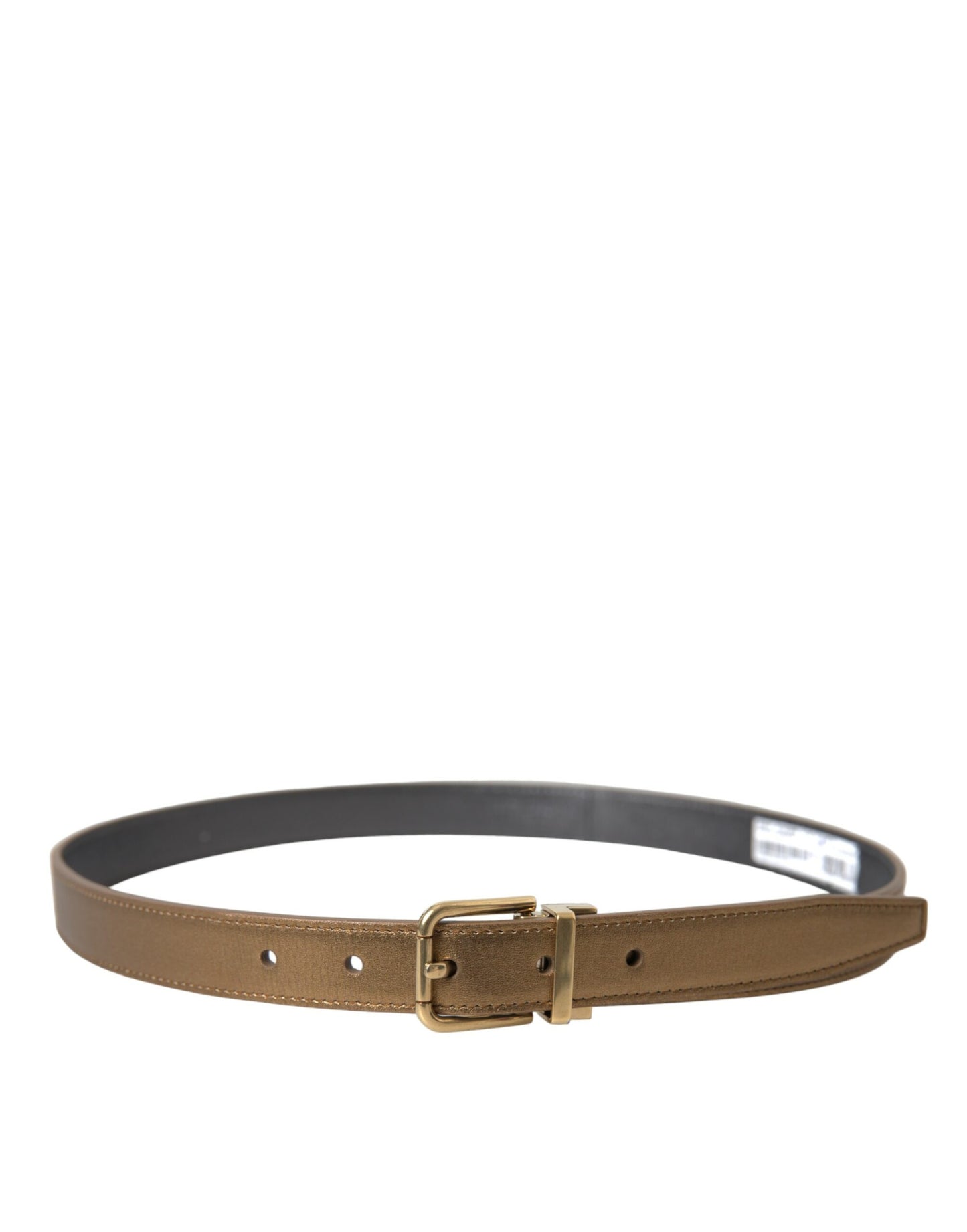 Dolce &amp; Gabbana Metallic Gold Calf Leather Metal Buckle Belt