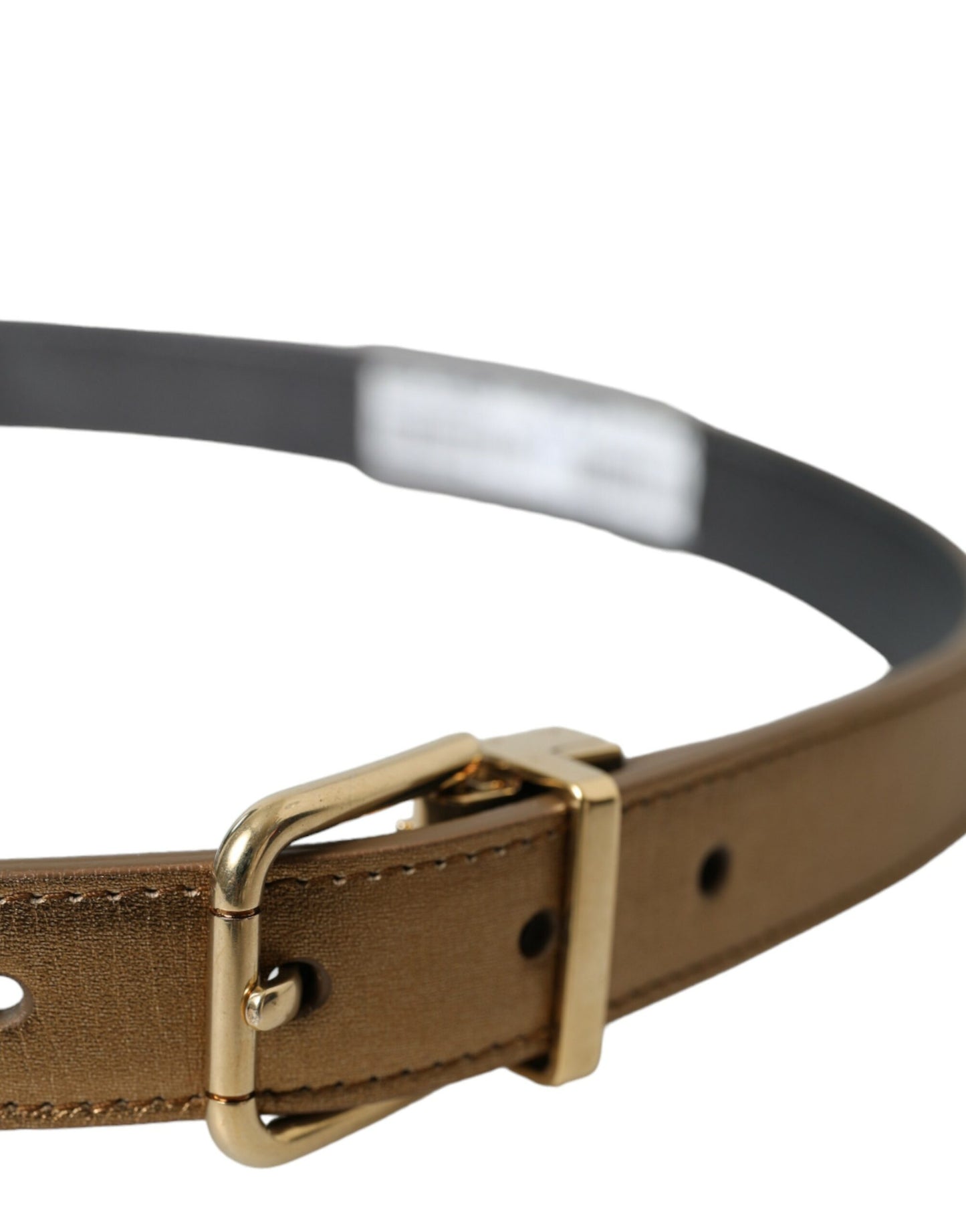 Dolce &amp; Gabbana Metallic Gold Calf Leather Metal Buckle Belt