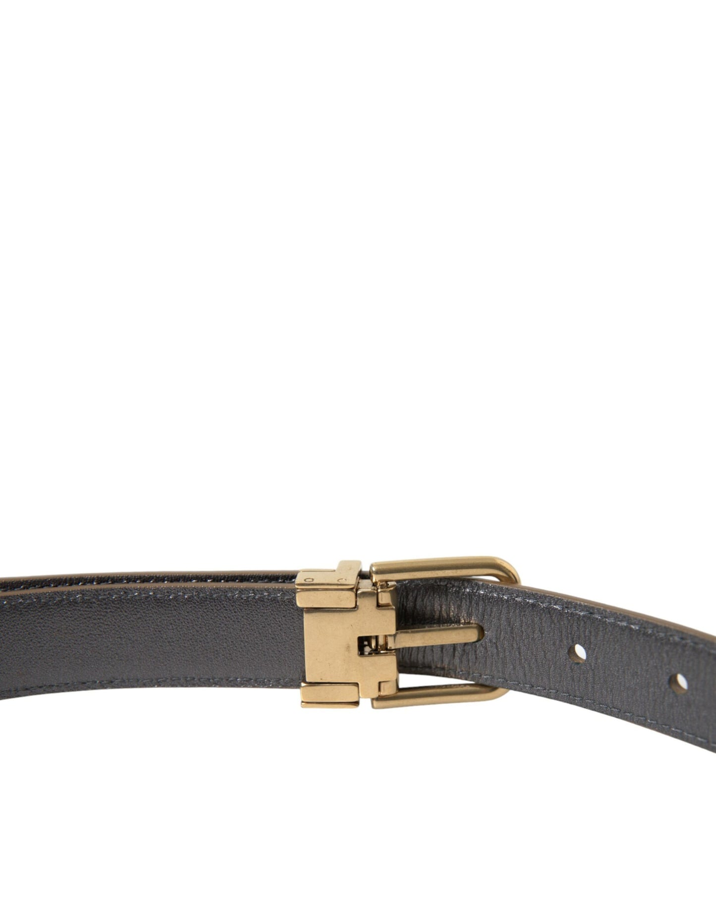 Dolce &amp; Gabbana Metallic Gold Calf Leather Metal Buckle Belt
