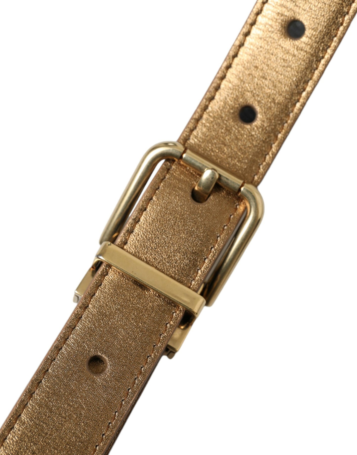 Dolce &amp; Gabbana Metallic Gold Calf Leather Metal Buckle Belt