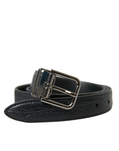 Dolce &amp; Gabbana Black Leather Silver Metal Buckle Belt