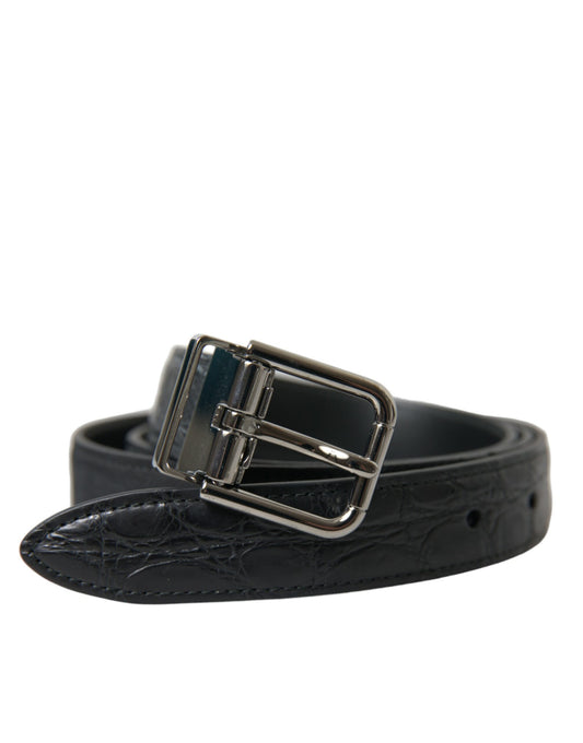 Dolce &amp; Gabbana Black Leather Silver Metal Buckle Belt
