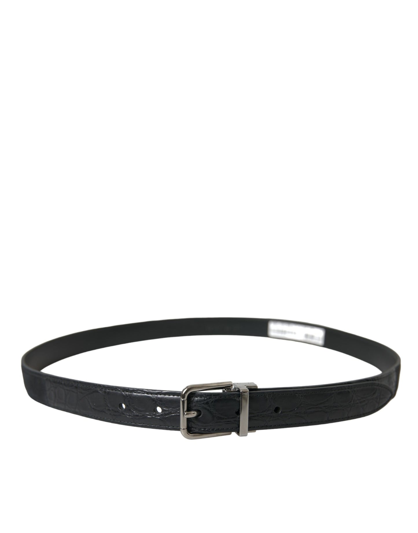 Dolce &amp; Gabbana Black Leather Silver Metal Buckle Belt