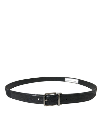 Dolce &amp; Gabbana Black Leather Silver Metal Buckle Belt
