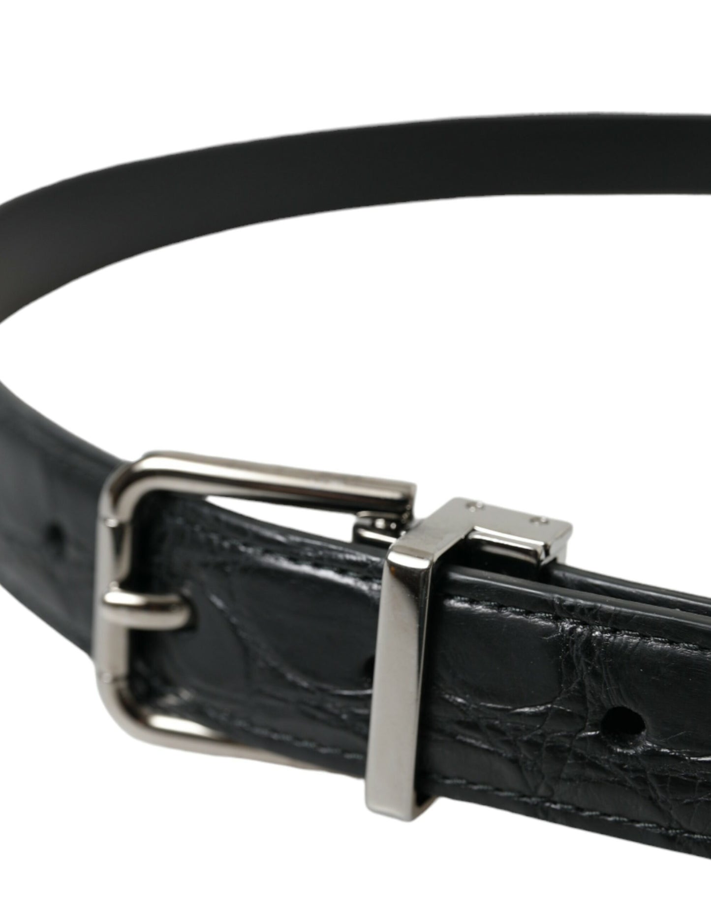 Dolce &amp; Gabbana Black Leather Silver Metal Buckle Belt