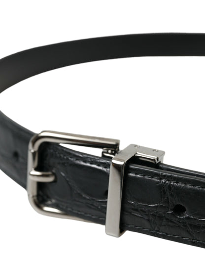 Dolce &amp; Gabbana Black Leather Silver Metal Buckle Belt