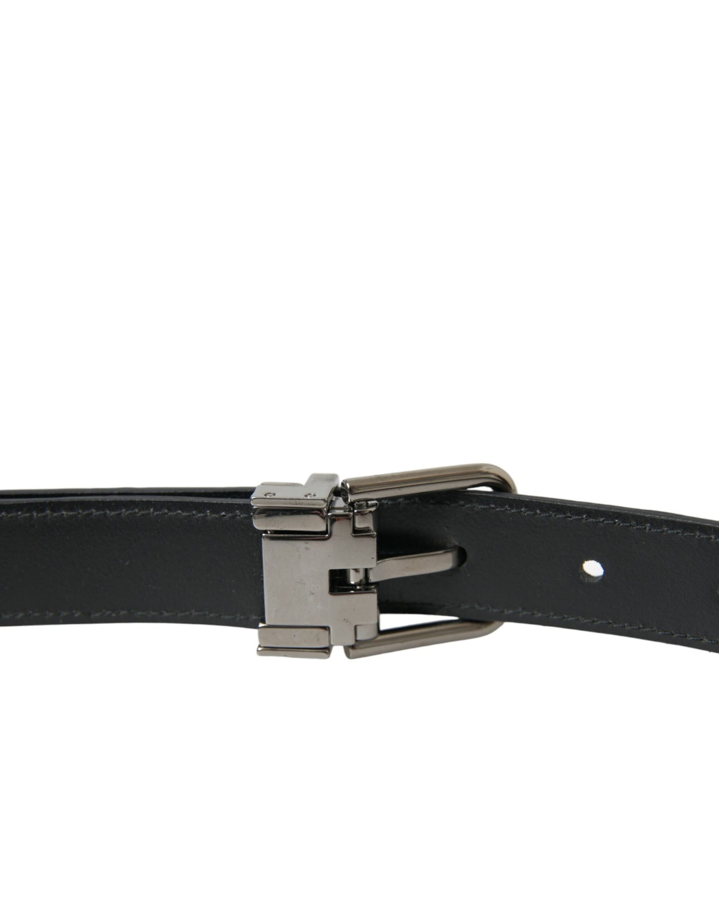 Dolce &amp; Gabbana Black Leather Silver Metal Buckle Belt