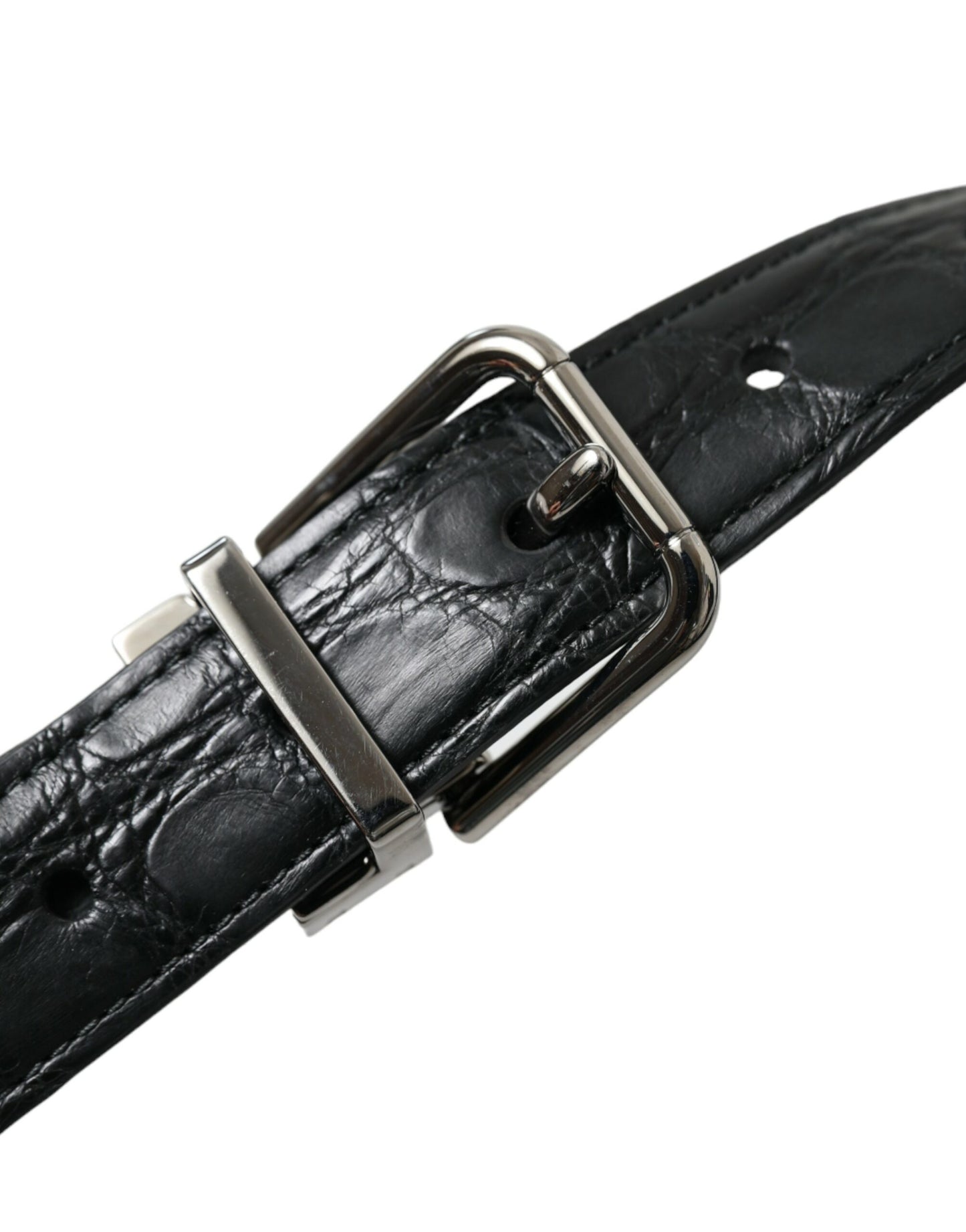 Dolce &amp; Gabbana Black Leather Silver Metal Buckle Belt