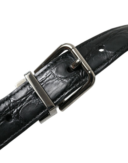 Dolce &amp; Gabbana Black Leather Silver Metal Buckle Belt