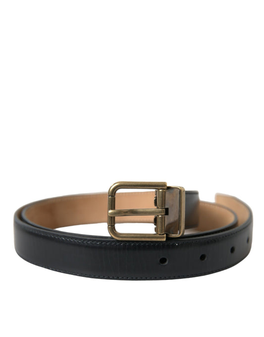 Dolce &amp; Gabbana Black Calf Leather Gold Metal Buckle Belt