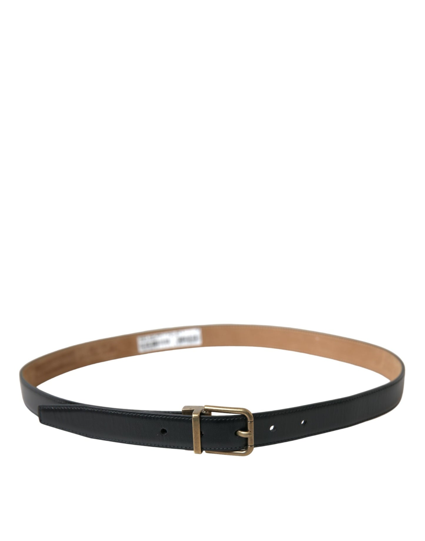 Dolce &amp; Gabbana Black Calf Leather Gold Metal Buckle Belt