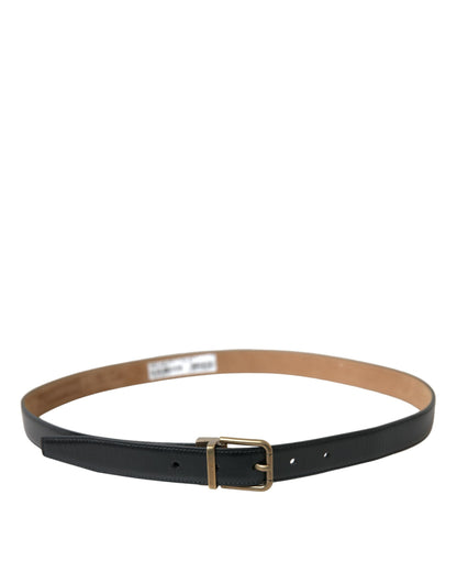 Dolce &amp; Gabbana Black Calf Leather Gold Metal Buckle Belt