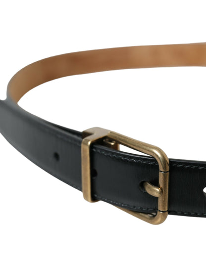 Dolce &amp; Gabbana Black Calf Leather Gold Metal Buckle Belt