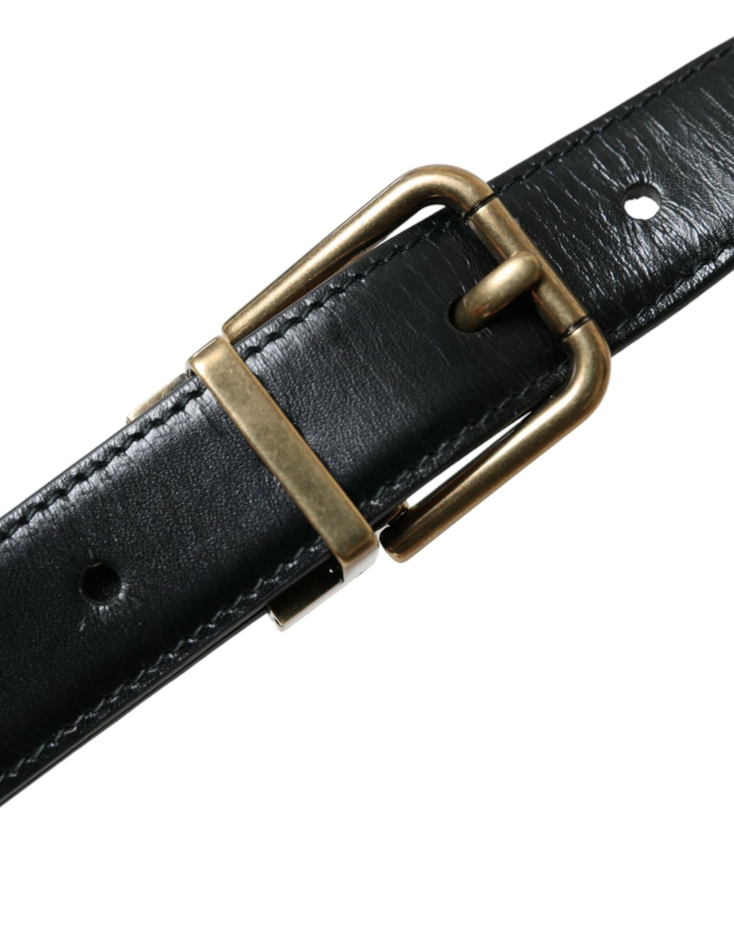 Dolce &amp; Gabbana Black Calf Leather Gold Metal Buckle Belt