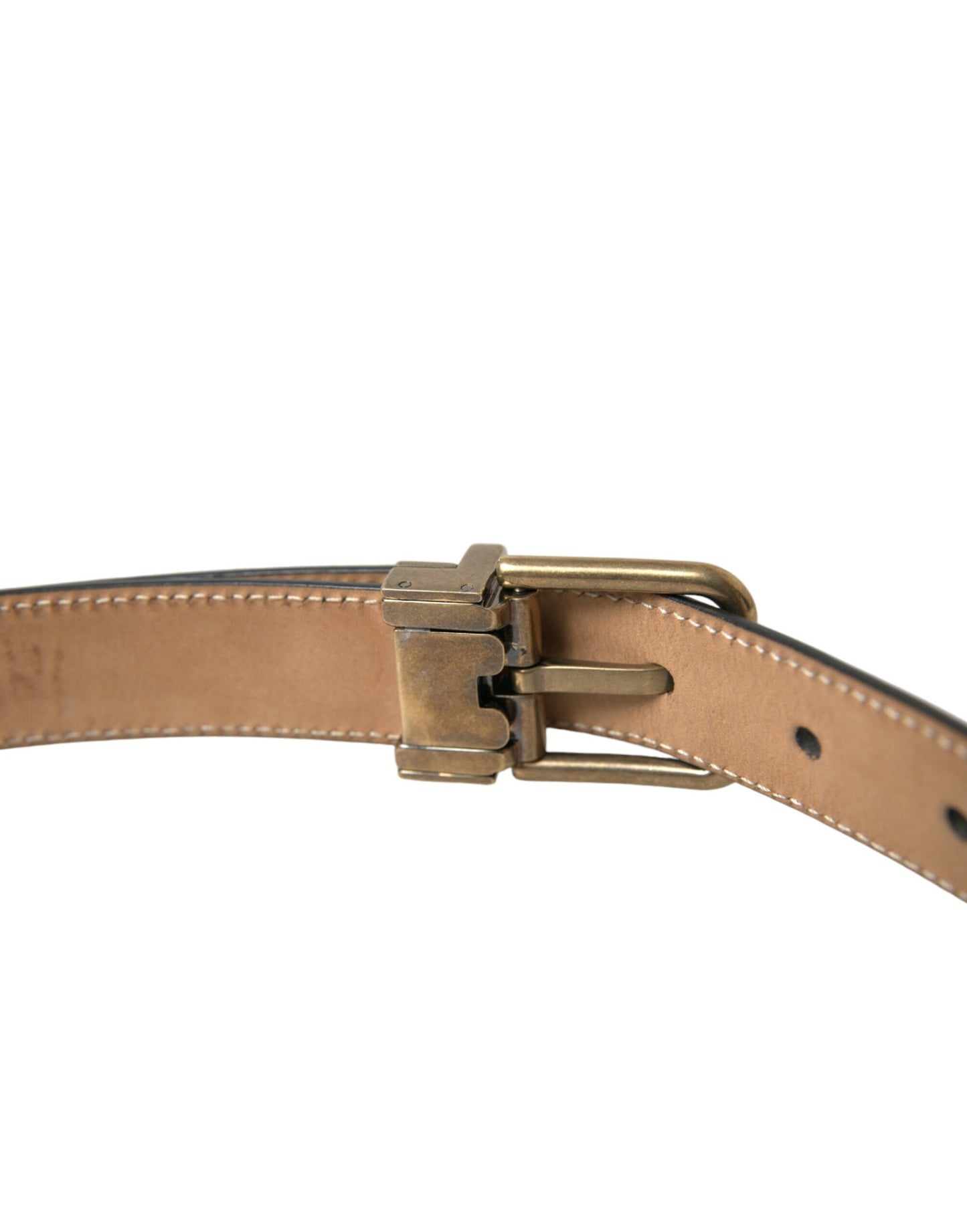 Dolce &amp; Gabbana Black Calf Leather Gold Metal Buckle Belt