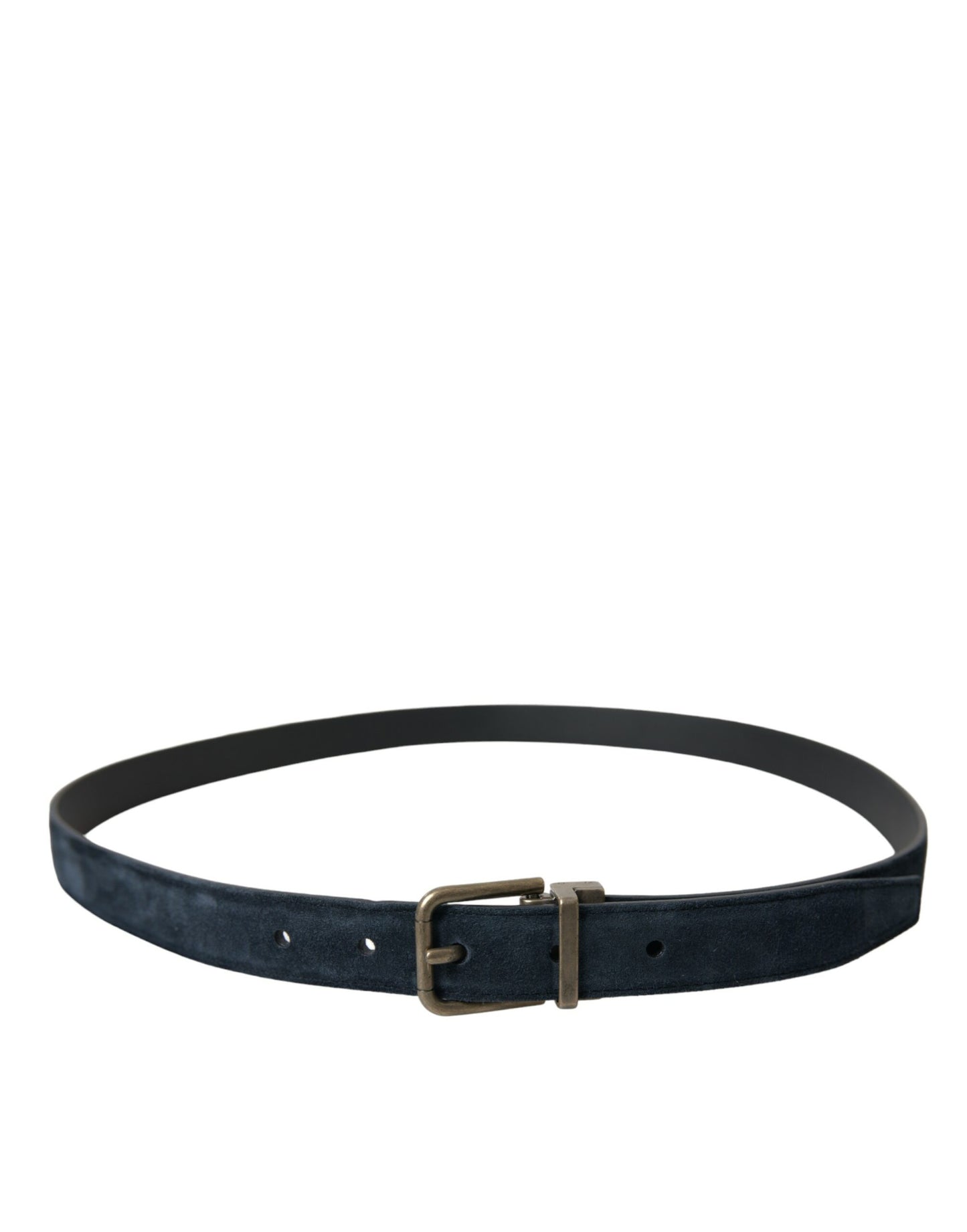Dolce &amp; Gabbana Blue Suede Leather Gold Metal Buckle Belt