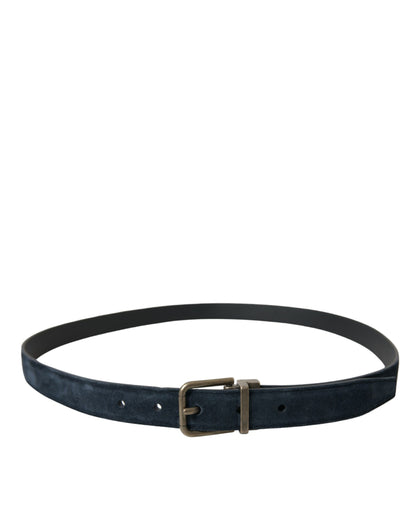 Dolce &amp; Gabbana Blue Suede Leather Gold Metal Buckle Belt