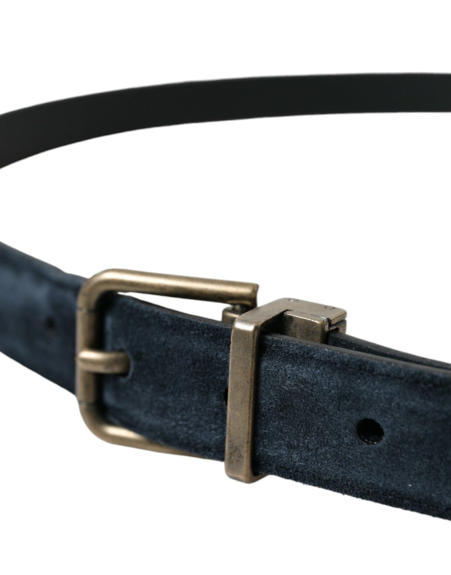 Dolce &amp; Gabbana Blue Suede Leather Gold Metal Buckle Belt
