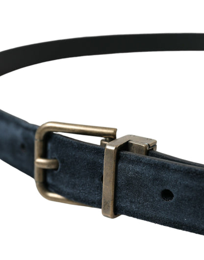 Dolce &amp; Gabbana Blue Suede Leather Gold Metal Buckle Belt