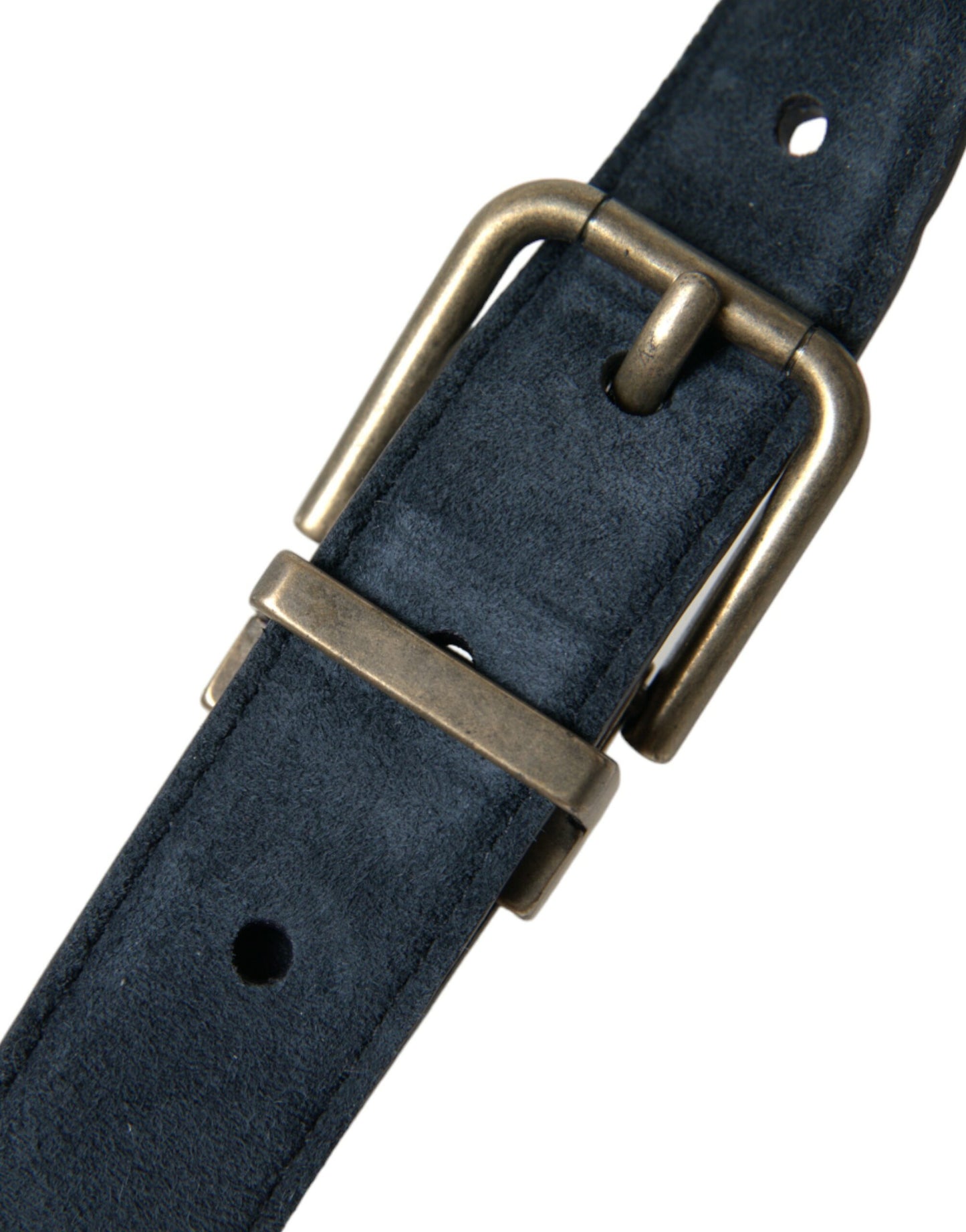 Dolce &amp; Gabbana Blue Suede Leather Gold Metal Buckle Belt