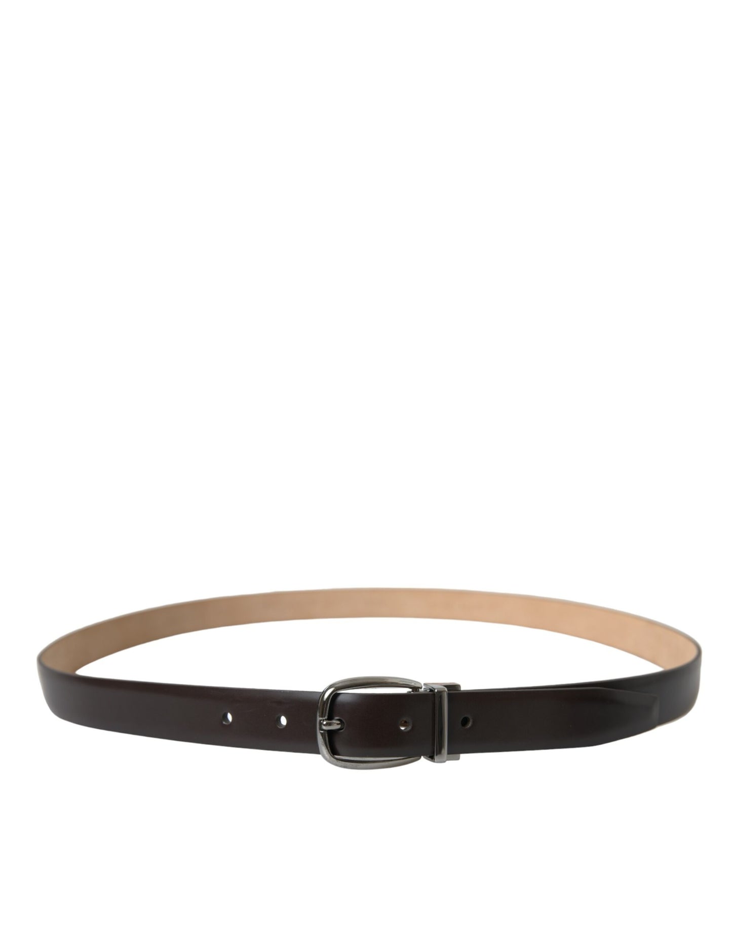 Dolce &amp; Gabbana Dark Brown Leather Silver Metal Buckle Belt