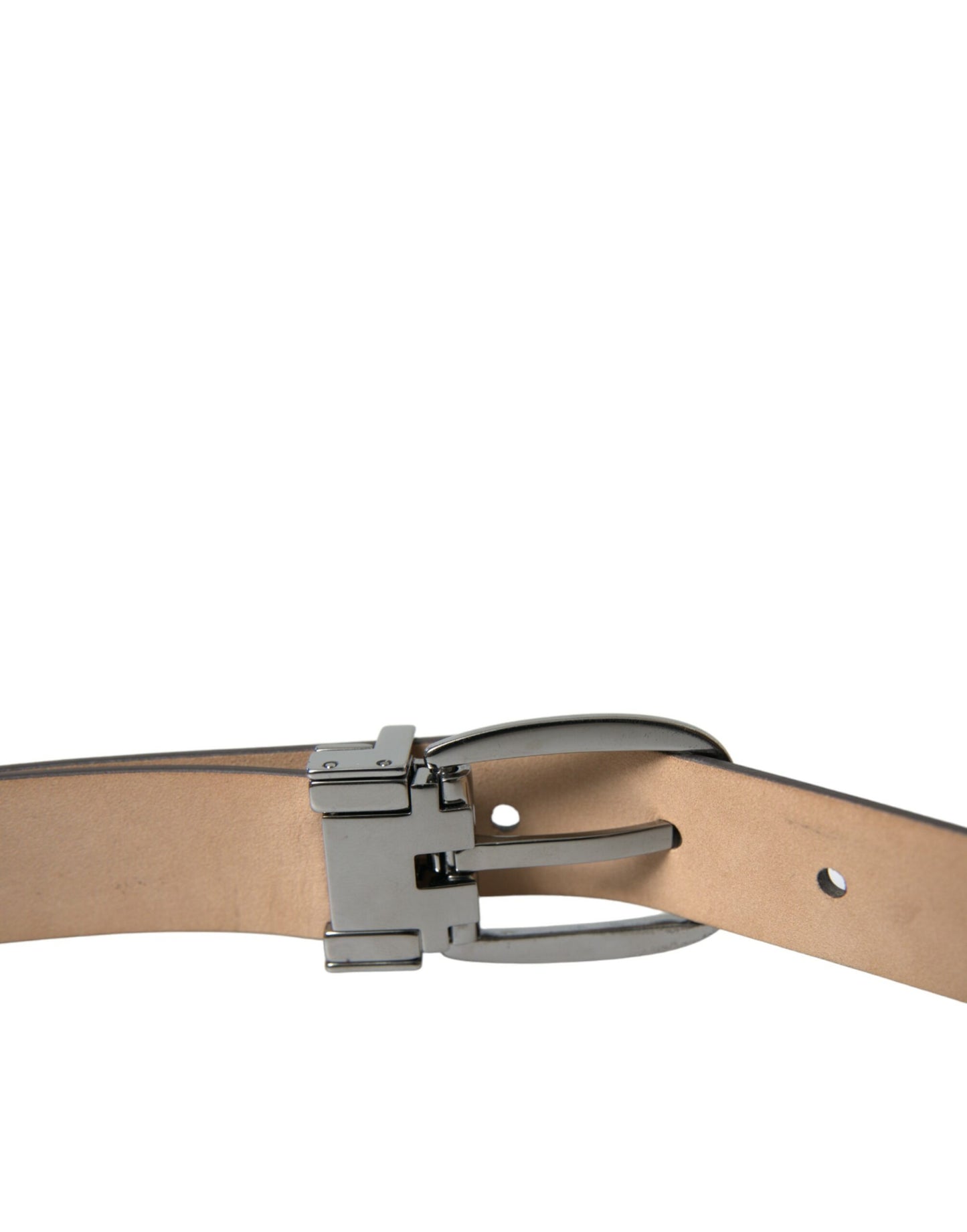 Dolce &amp; Gabbana Dark Brown Leather Silver Metal Buckle Belt
