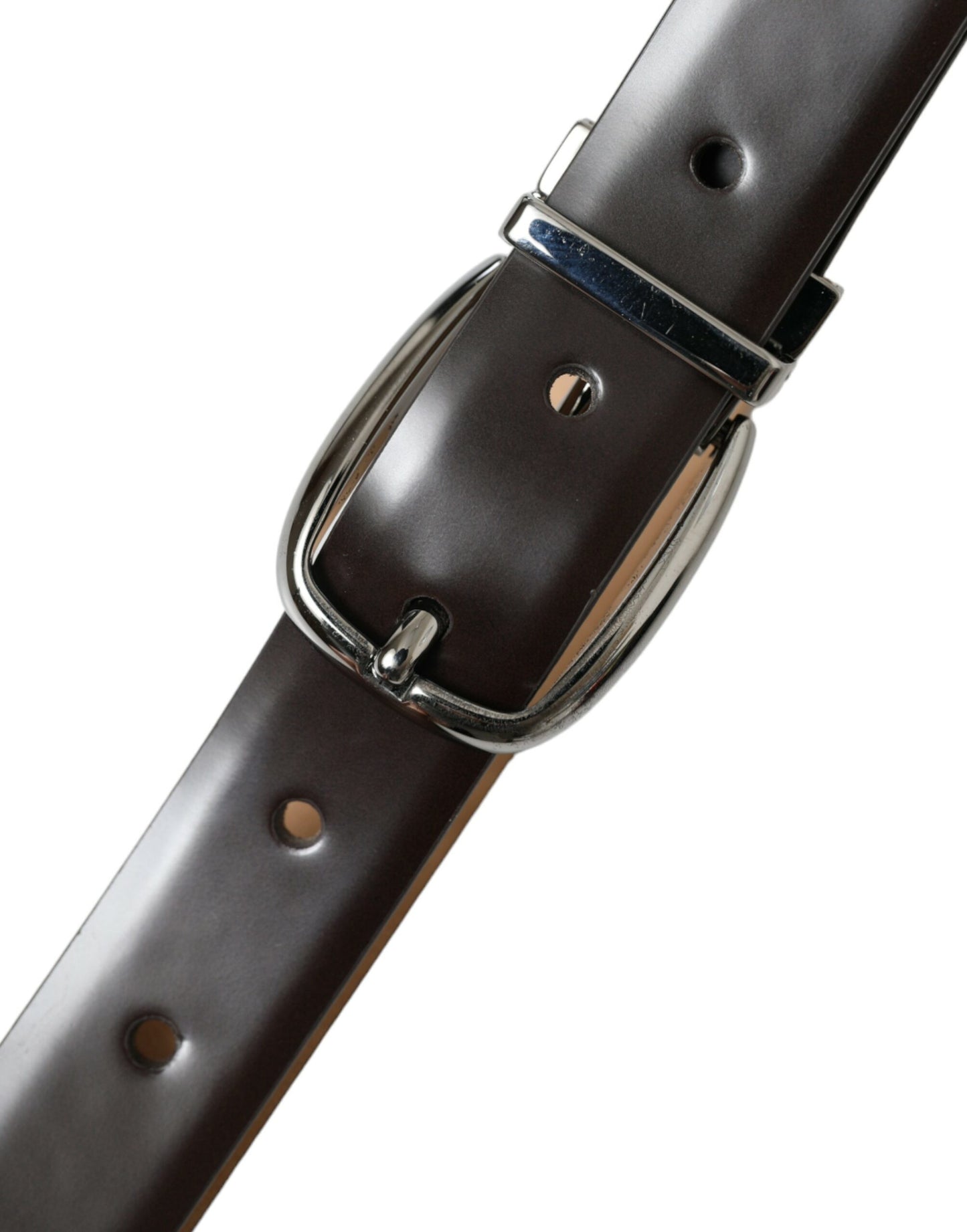 Dolce &amp; Gabbana Dark Brown Leather Silver Metal Buckle Belt