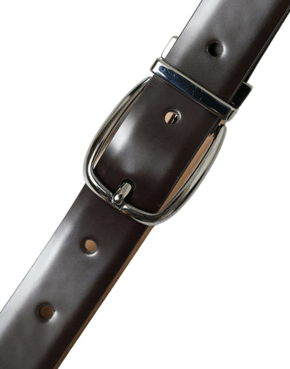 Dolce &amp; Gabbana Dark Brown Leather Silver Metal Buckle Belt
