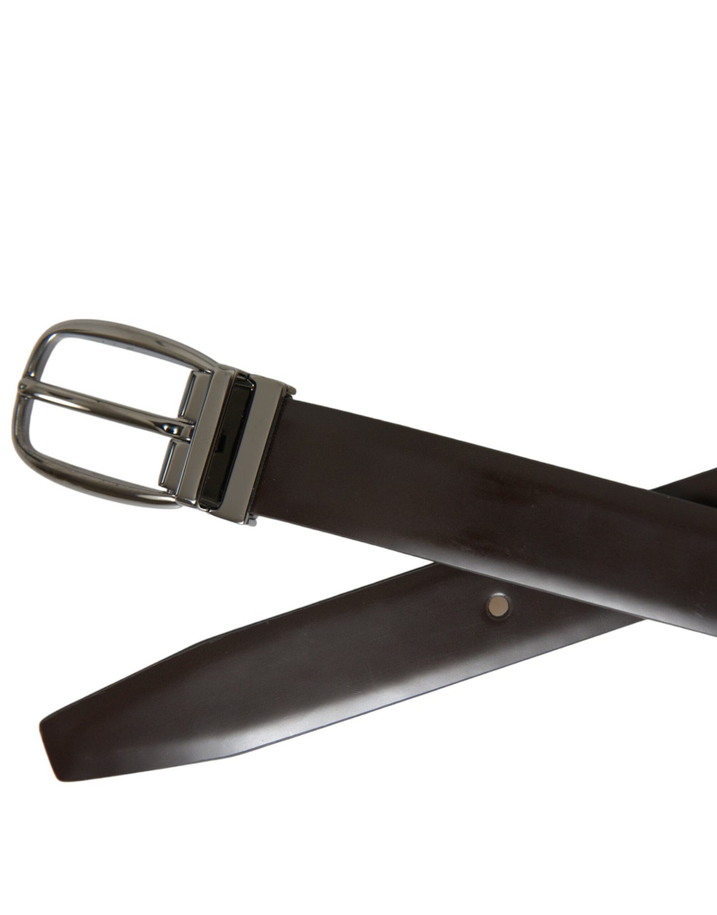Dolce &amp; Gabbana Dark Brown Leather Silver Metal Buckle Belt