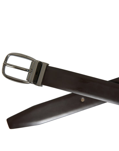 Dolce &amp; Gabbana Dark Brown Leather Silver Metal Buckle Belt