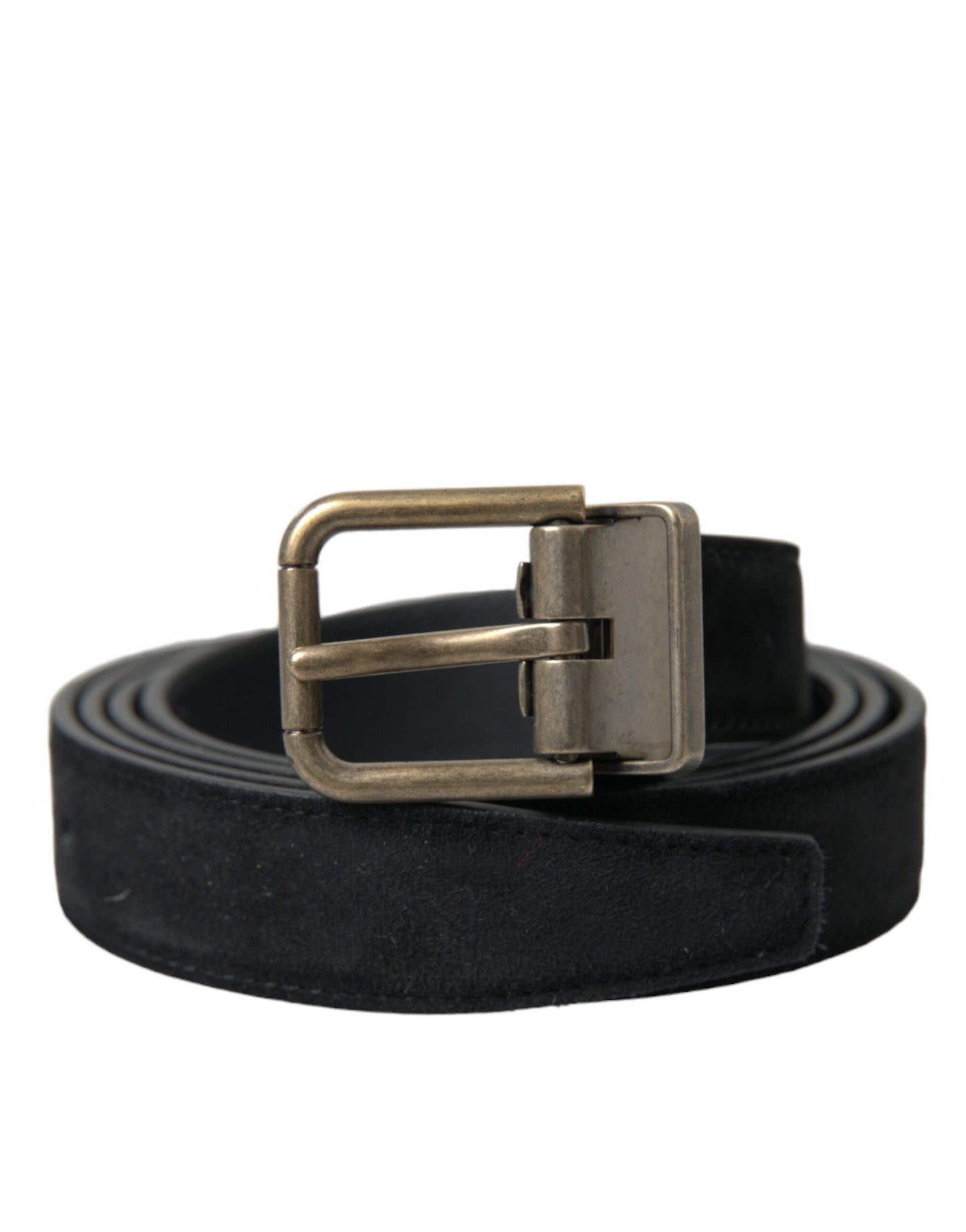 Dolce &amp; Gabbana Black Suede Leather Gold Metal Buckle Belt