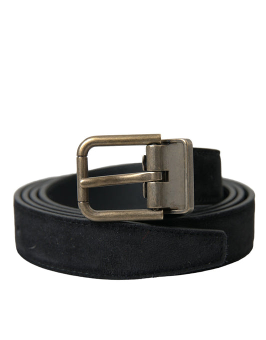 Dolce &amp; Gabbana Black Suede Leather Gold Metal Buckle Belt