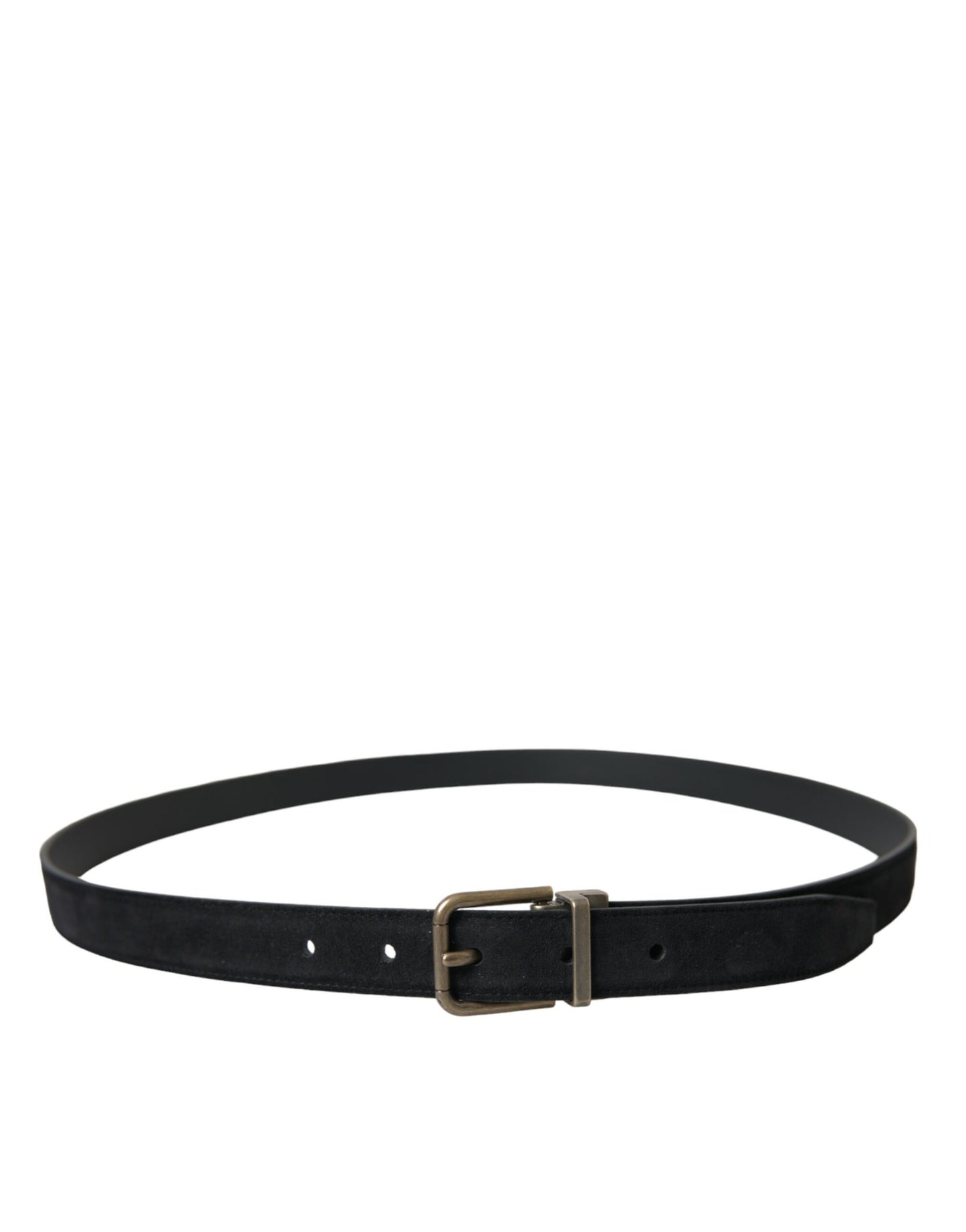 Dolce &amp; Gabbana Black Suede Leather Gold Metal Buckle Belt