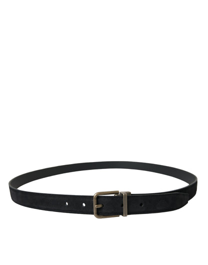 Dolce &amp; Gabbana Black Suede Leather Gold Metal Buckle Belt