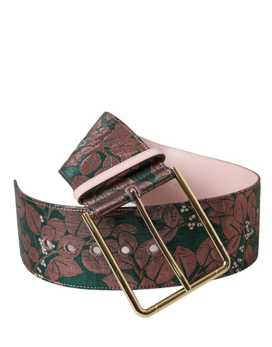 Dolce &amp; Gabbana – Mehrfarbiger Jacquard-Gürtel mit Lurex-Schnalle und Blumenmuster in Gold