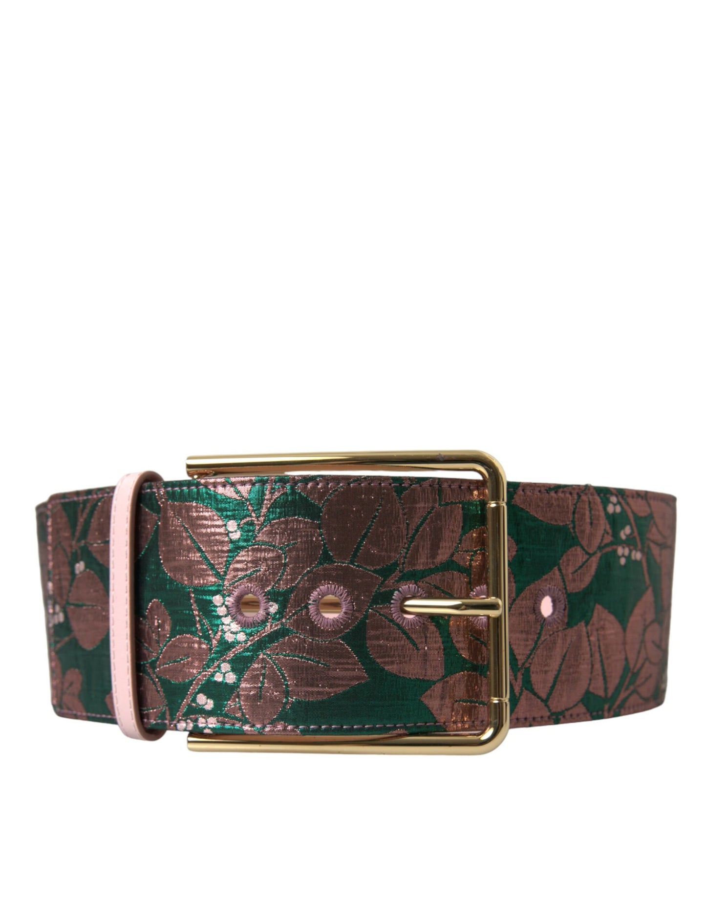 Dolce &amp; Gabbana – Mehrfarbiger Jacquard-Gürtel mit Lurex-Schnalle und Blumenmuster in Gold