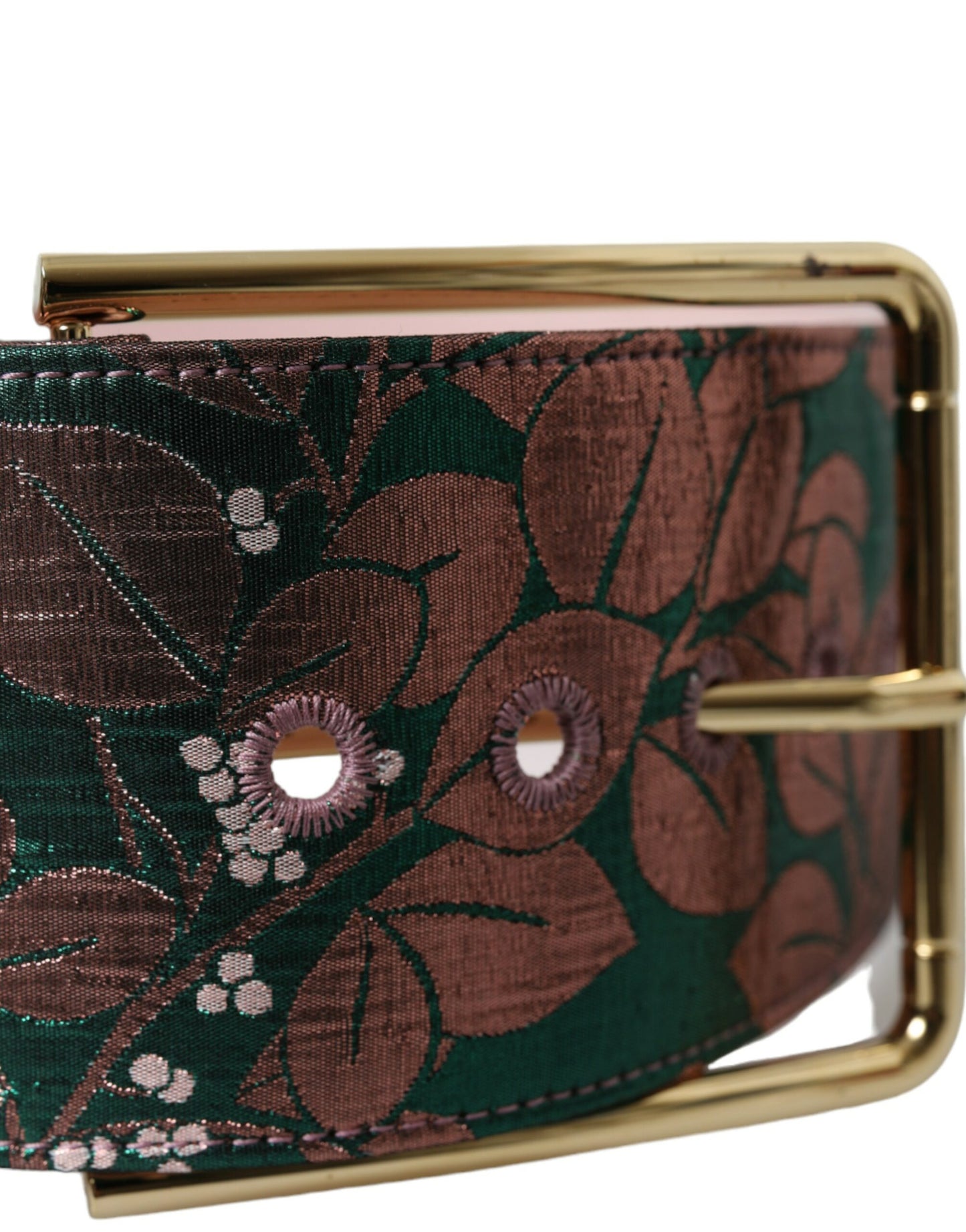 Dolce &amp; Gabbana – Mehrfarbiger Jacquard-Gürtel mit Lurex-Schnalle und Blumenmuster in Gold