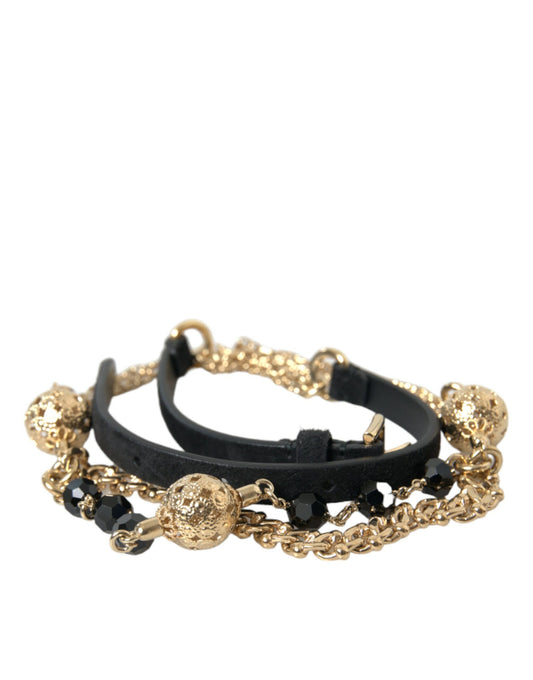 Dolce &amp; Gabbana – Taillengürtel aus schwarzem Wildleder mit goldener Kette und Kristallen