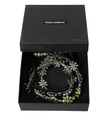 Dolce &amp; Gabbana – Schwarzer Dauphine-Hüftgürtel mit Gänseblümchen-Kristallen