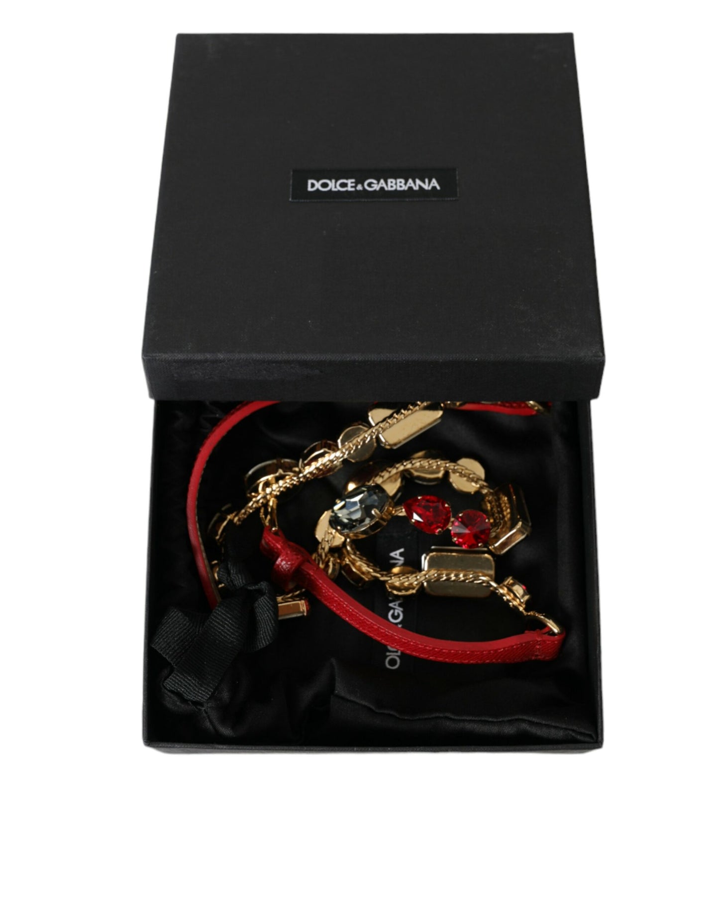 Dolce &amp; Gabbana – Roter Ledergürtel mit Kristallkette